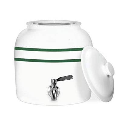 Geo Sports Porcelain Ceramic Crock Water Dispenser, Stainless Steel Faucet, Valve and Lid Included. Fits 3 to 5 Gallon Jugs (Green Stripe) - color: Green Stripes