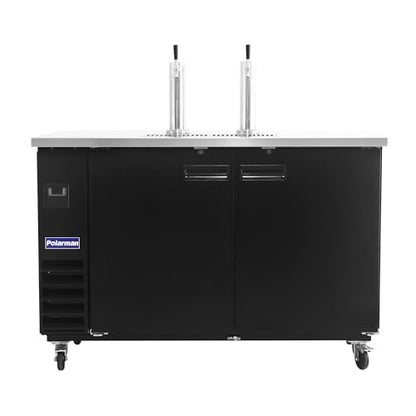 Polarman Commercial Beer Dispenser Two Single-tap Draft Kegerator 2 Door Keg Refrigerator for Bars and Restaurants 61” W Stainless Steel With 2 Coupler, 33°F- 41°F Temperature Control-Direct Draw - size: 61"W Two Single-tap