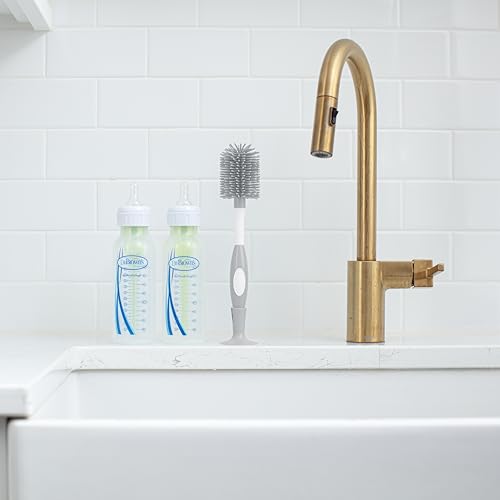 Dr. Brown's Soft Touch No Scratch Baby Bottle Cleaning Brush, Nipple Cleaner & Suction Cup Base for Easy Storage, BPA Free, Gray (Pack of 1) - style: Gray