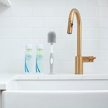 Dr. Brown's Soft Touch No Scratch Baby Bottle Cleaning Brush, Nipple Cleaner & Suction Cup Base for Easy Storage, BPA Free, Gray (Pack of 1) - style: Gray