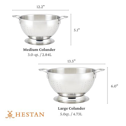 Hestan Provisions – 2-Piece Stainless Steel Colander Set – 3 & 5 Quart, Nesting Design