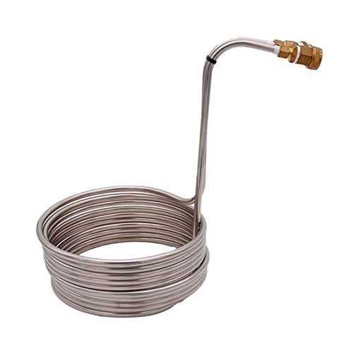 Immersion Wort Chiller/Copper, 25ft(7.62m) Super Efficient Wort Chiller with Garden Hose Fitting 3/8"(9.52) OD 304SS Home Brewing Immersion Wort Chiller silver