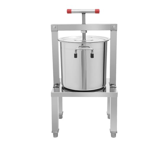 Stainless Steel Manual Fruit and Honey Press, 13.25L Capacity Juicer and Beeswax Extractor, 25.2 Inch Height with T-Handle and Four-Leg Base
