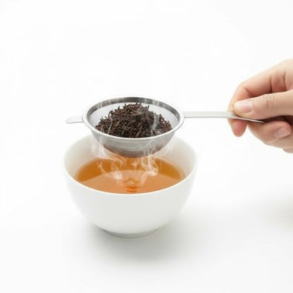 Japanese Double Fine Mesh Tea Sifter – Stainless Steel Tea Strainer with Hammered Texture Handle Kitchen Sieve, 6” (Length) × 3” (Width) × 1.3” (Height)
