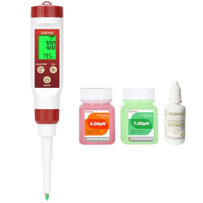 Digital pH Meter for Food Fermentation with pH Calibration Solution | Spear Tip Food pH Tester Fermentation, Hot Sauce Canning, Cheese Cooking Sourdough Bread, Water Resistant, Solid and Water - color: Red