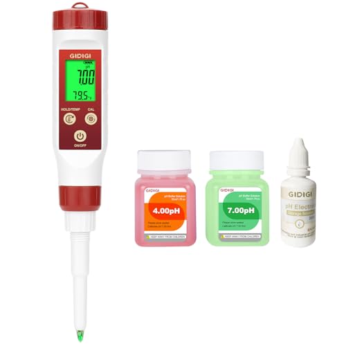 Digital pH Meter for Food Fermentation with pH Calibration Solution | Spear Tip Food pH Tester Fermentation, Hot Sauce Canning, Cheese Cooking Sourdough Bread, Water Resistant, Solid and Water - color: Red