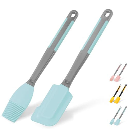 Silicone Basting Brush & Spatula - Extra Long, Heat Resistant, for Baking, Scraping, Mixing, BBQ, Grill, Kitchen, Cooking, Spread Oil, Butter, Sauce (Blue Brush & Spatula) - color: Blue Brush+Spatula