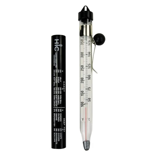 HIC Kitchen Roasting Deep Fry Candy Jelly Thermometer, Easy-Read Glass Tube with Protective Sheath and Temperature Guide - size: 8.5-Inches, style: Deep Fry, Glass, 8.5 Inches