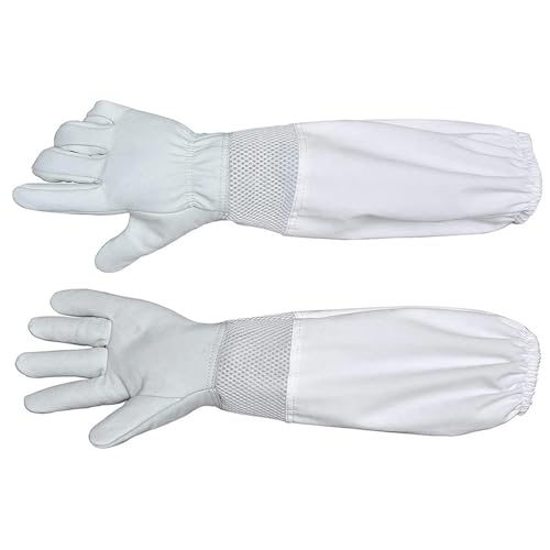 Beekeeping Gloves 2 Pair Beekeeping Gloves Premium Goatskin Beekeeper's Glove Long Protective Gloves Size XL (White) for Beekeepers Protected Supplies