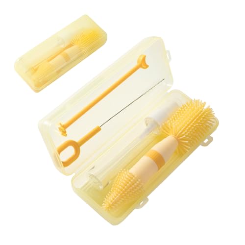 Small Silicone Baby Bottle Brush for Newborn Anti-Colic Baby Bottles | Portable Travel Bottle Cleaner Brush, Suit for Baby Bottles Less Than 8 OZ - color: Yellow