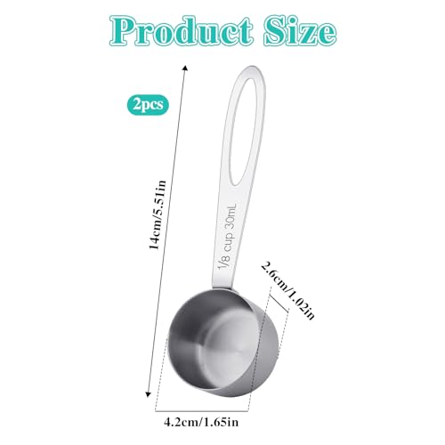 2Pcs 1/8 Cup Measuring Cup, 30ml Scoop, Stainless Steel Measuring Cups, Coffee Scoops, Measuring Scoops Tablespoon Measure Spoon, Long Handle Cooking Measuring Scoop(30ML) - color: 2 Pcs/Long Handle