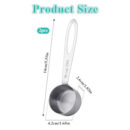 2Pcs 1/8 Cup Measuring Cup, 30ml Scoop, Stainless Steel Measuring Cups, Coffee Scoops, Measuring Scoops Tablespoon Measure Spoon, Long Handle Cooking Measuring Scoop(30ML) - color: 2 Pcs/Long Handle