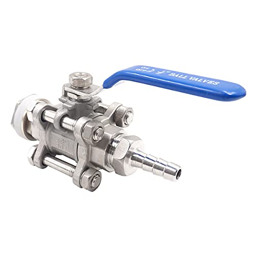 3/4" O.D. thread to 3/8 inch barb stainless steel home brewing bulkhead three-piece ball valve fitting kit, for gallon wine beer pot brew kettle spigot mash tun - size: 3/4" thread -3/8" barb, within a 3-piece valve