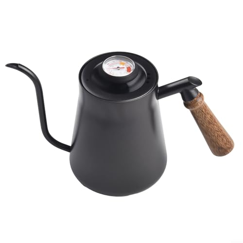 Gooseneck for kettle, With Thermometer, Stainless Steel Pour Over Coffee Pot, Narrow Spout, For Precise Brewing, 650 850ML Capacity, For Home And Cafe Use(650ML Black)