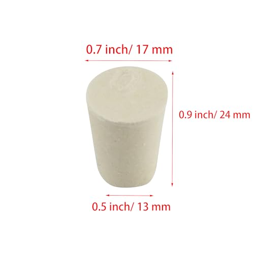 White Tapered Shaped Solid Rubber Stopper, Size 0#" 0.7x0.5x0.9inch / 17x13x24mm, 20 per Package - size: 0#,20pcs