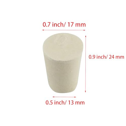 White Tapered Shaped Solid Rubber Stopper, Size 0#" 0.7x0.5x0.9inch / 17x13x24mm, 20 per Package - size: 0#,20pcs