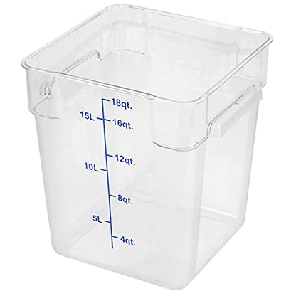 Restaurantware Met Lux 18 Quart Brine Buckets 10 Square Marinating Containers - With Volume Markers Built-In Handles Clear And Blue Plastic Dough Rising Buckets Freezer-Safe Lids Sold Separately - size: 18 Quarts, style: 10 Count