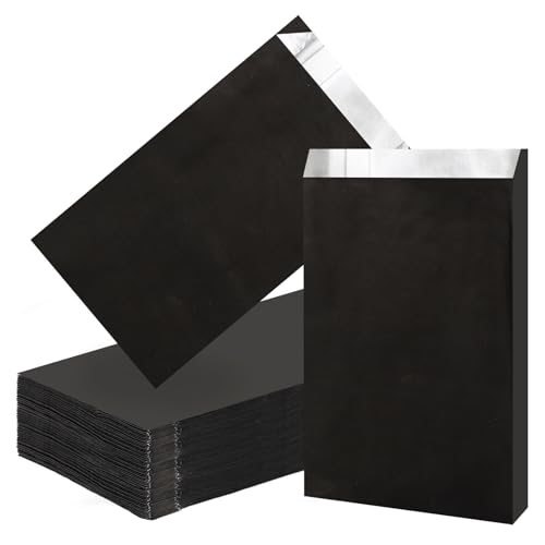 EUSOAR Aluminum Foil Bags for Hot Food, 100pcs 4.7"x8.6"x1.6" Black Grease Bag Disposable, Hamburger Wrappers Foil for Hot Food, Bakery Cookies, Treats, Snack, BBQ Take-out - color: Black, size: 4.7x8.6x1.6 Inch