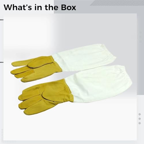 Beekeeping Gloves: Sheepskin and Canvas, Yellow/White Long Sleeve, Beekeeper'S Tool