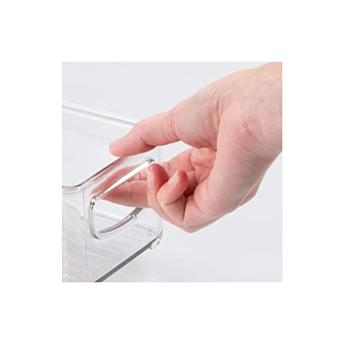 mDesign Plastic Stackable Small Organizing Bin Kitchen Pantry Cabinet, Refrigerator, Freezer Food Organization Storage Bins with Handles, Drawer Container Organizer, Ligne Collection, 4 Pack - Clear - size: 10 x 4 x 3