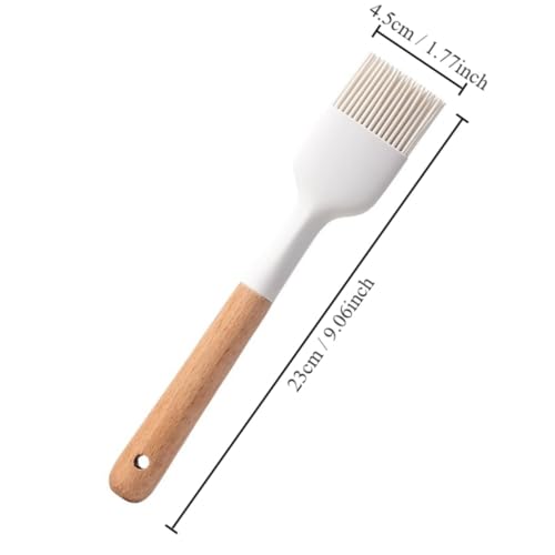 2Pcs Silicone Oil Brush with Wooden Handle,Durable Basting Brush Pastry Brush,Easy to Clean,White Food Brushes for Cooking Baking Grilling