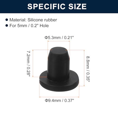 uxcell 32 Pieces Black Rubber Stopper, 5.3mm Plug Holes for 5mm/0.2" Hole - size: 5 mm