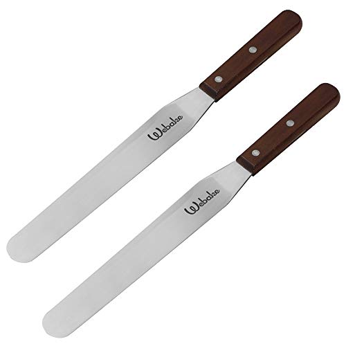 Webake Cake Spatula Straight Icing Spatula Set of 2, 14 Inches Frosting Spreader with Wooden Handle, Professional Stainless Steel Cake Decorating Spatula Jar Spatulas of Pastry - size: 14 Inch