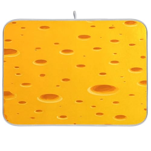 Dish Drying Mat for Kitchen Counter Cute Yellow Cheese Absorbent Drying Dish Mat 16×18 inch Dish Rack Pad Coffee Mat for Sink Dishes Under Rack - size: 16x18in
