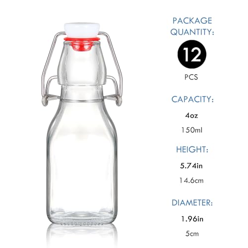 YEBODA 4oz Swing Top Glass Bottles,Small Flip Top Glass bottles with airtight Caps for Home Brewing,Kombucha,2nd Fermentation,Kefir,Beverages,Soda,Oils,Vinegar,Limoncello,Vanilla extract 12 Pack