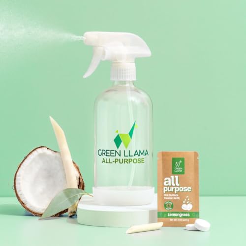 Green Llama Eco-Friendly All-Purpose Cleaning Spray | 16oz Glass Bottle, 3 Refill Tablets | Lemon Grass Scent | Natural, Sustainable, Safe for Home Surfaces | Ideal for Eco-Shoppers - style: Bottle with 3 Refill