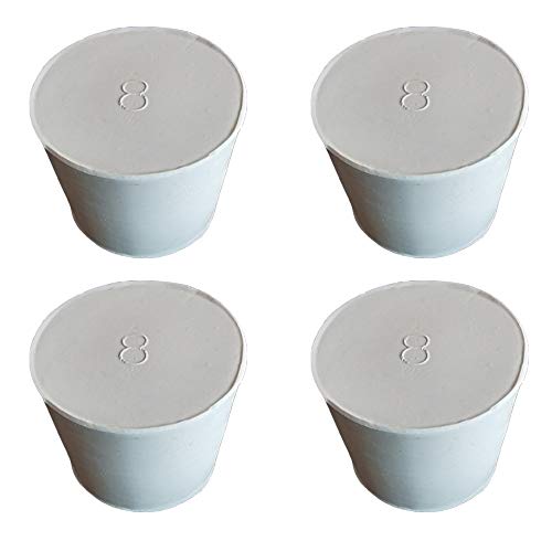 Lab Rubber Stoppers 33mm to 42mm,White Rubber Stoppers Size 8 are Used for Sealing Balloon Bottles、Conical Flask Etc (4, 8#) - size: 8#