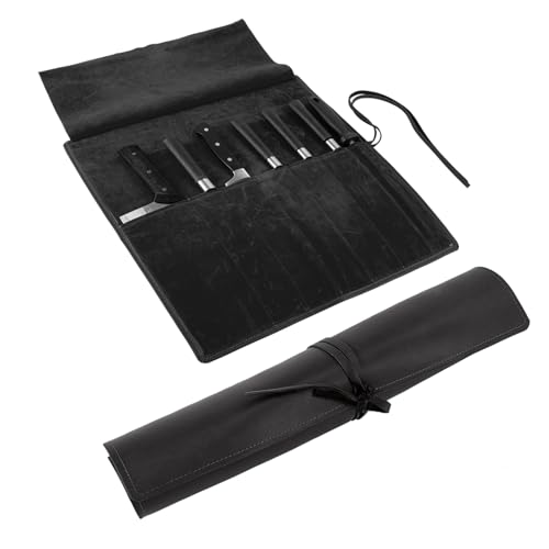 Genuine Leather Knife Roll, Knife Bags for Chefs Professional, Small Chef'S Knife Case Holder, Knives Holders Protectors with 7 Slots - color: 7 Slots Black