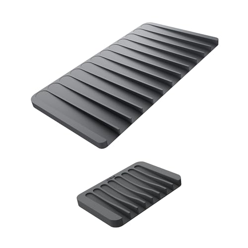 Kraus Self-Draining Silicone Dish Drying Mat and Silicone Soap Dish Holder for Bathroom or Kitchen Counter in Dark Grey, KDM-10-05DG - color: Dark Grey, style: Drying Mat & Soap Holder