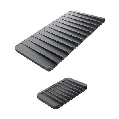 Kraus Self-Draining Silicone Dish Drying Mat and Silicone Soap Dish Holder for Bathroom or Kitchen Counter in Dark Grey, KDM-10-05DG - color: Dark Grey, style: Drying Mat & Soap Holder