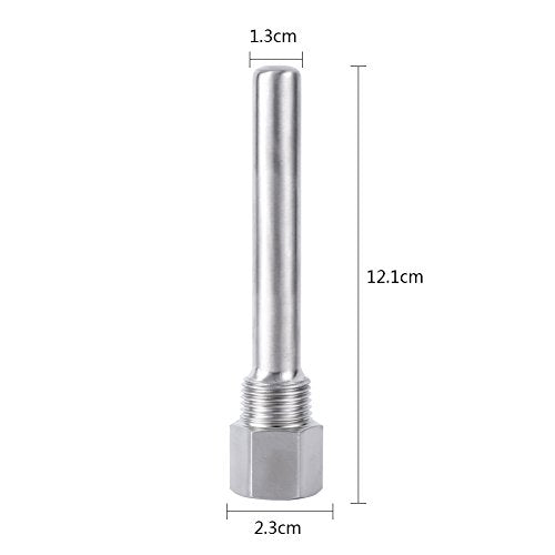 Gonetre Stainless Steel Thermowell 1/2 NPT Threads Durable Quick Fit Thermometer Protector for Brew Kettle Temperature Sensors Silver 4.76 Inches