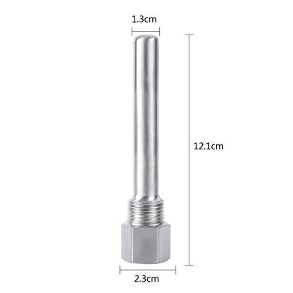 Gonetre Stainless Steel Thermowell 1/2 NPT Threads Durable Quick Fit Thermometer Protector for Brew Kettle Temperature Sensors Silver 4.76 Inches