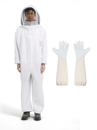 Sting Proof Bee Suit Full Body with Ventilated Hood & Gloves L | Polycotton Unisex Beekeeping Suit for Men & Women, Wasp Bee Keeper Suit for Beginner & Pro Beekeepers, Apiary Beekeeping Gear - color: L