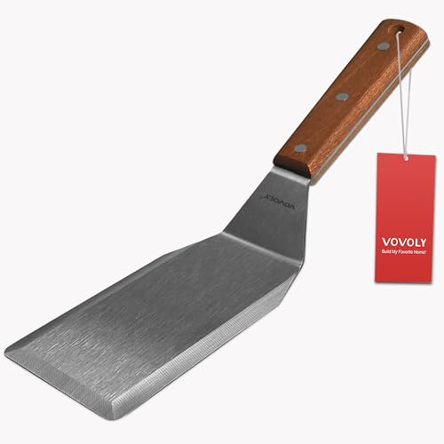 Professional Metal Spatula for Cast Iron Skillets and Flat Top Grills, Full Tang Wooden Handle, Thick Stainless Steel Blade, Smash Burger Spatula Turner for Flipper, Cooking, BBQ, 4.7 x 2.7 Inch - size: 3" x 5"