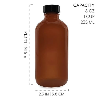 Cornucopia 8-Ounce Amber Glass Bottles with Polycone Caps, 6-Pack