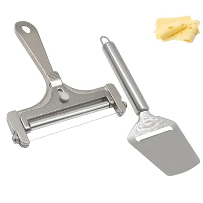 2Pcs Silver Cheese Slicer Kit, Adjustable Thickness Handheld Wire Cheese Cutter, Plane Cheese-Cutter, with Wrench for Butter Mozzarella Cheddar/Block Butter - style: Kit