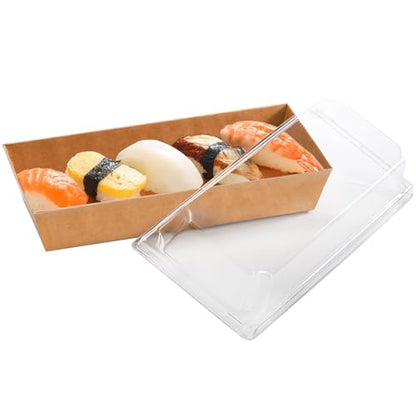 Dicunoy 100 Pack Disposable Sandwich Containers with Clear Lids, Paper Sushi To Go Containers, Rectangle Swiss Roll Cake Boxes for Craft Dessert, Waffle, Cookie, Breads, Pastry, Food Truck Business