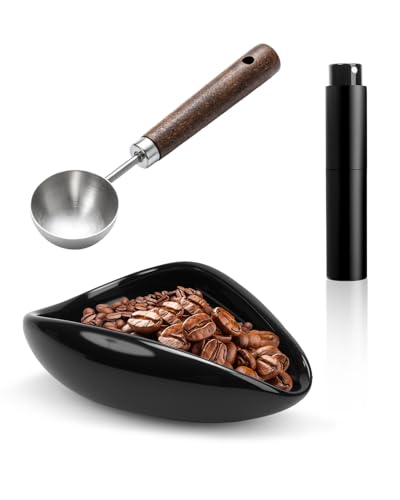 Coffee Dosing Cup Set, Ceramic Espresso Dosing Cup, 10ml Coffee Spray Bottle, 15ml 304 Stainless Steel Measuring Spoon with Wooden Handle - color: Ceramic Cup + Spray Bottle + Spoon, size: 3 Pack