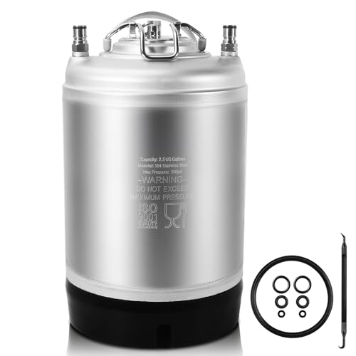 New 2.5 Gallon Ball Lock Keg, Cornelius Keg Stainless Steel Corny Keg for Homebrewing, Portable Beer Keg with Heavy-Duty Rubber Bottom & Single SS Handle (10L) - size: 2.5 Gallon (Single SS Handle)