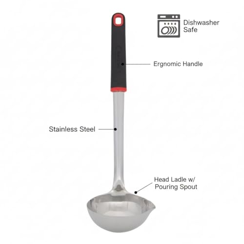 Farberware Stainless Steel Soup Ladle with Pour Spout, 12.5-Inch Kitchen Ladle Spoon for Soups, Stews, and Sauces - Dishwasher Safe Serving Ladle