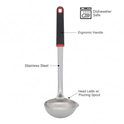Farberware Stainless Steel Soup Ladle with Pour Spout, 12.5-Inch Kitchen Ladle Spoon for Soups, Stews, and Sauces - Dishwasher Safe Serving Ladle