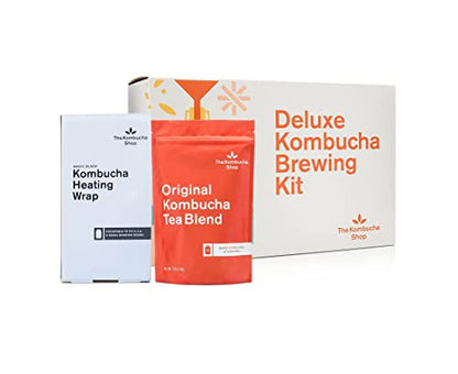 The Kombucha Shop, Deluxe Kombucha Brewing Kit with Tea to Make an Additional 10 Gallons - Six Swing Top Bottles, Stainless Steel Funnel, Custom Bottle Brush, 10 Gallon Tea & Our Original Brewing Kit