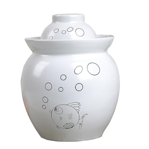 MRYBD Ceramic Pickle Jar With Water Seal,Kimchi Containers, Fermentation Jar, Fermentation Jars Ceramic Pots, Sealed Fermentation Jars With Lids, Sauerkraut Crock White-7L - color: White, size: 7L