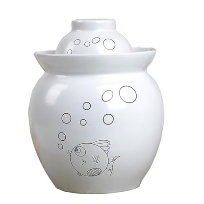 MRYBD Ceramic Pickle Jar With Water Seal,Kimchi Containers, Fermentation Jar, Fermentation Jars Ceramic Pots, Sealed Fermentation Jars With Lids, Sauerkraut Crock White-3.5L - color: White, size: 3.5L