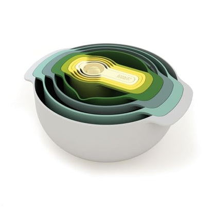 Joseph Joseph Nest 9 Nesting Bowls Set with Mixing Bowls Measuring Cups Sieve Colander, 9-Piece, Blue - color: Opal, style: Plastic