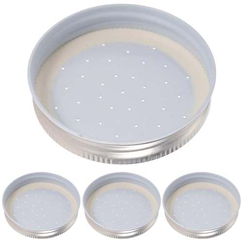 Happyyami 4pcs Entrance Feeder Beehive Feeder Lids Honey Bee Feeder Mason Jar Lids Plastic Bee Hive Entrance Feeder with Perforated Lids Beekeeping Perforated Lid Fits Mason Jars